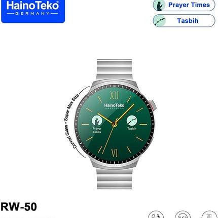 Haino Teko Germany RW50 Super Max Round Shape Curved Amoled Watch Silver
