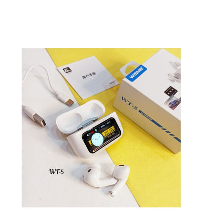 Wisme WT5 Earbuds featuring touch-sensitive controls, wireless Bluetooth technology, and a sleek AirPods-style design