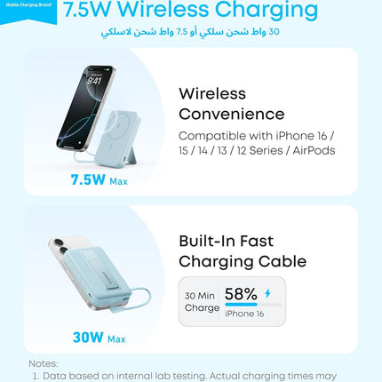 Anker Zolo Magnetic Power Bank, 10,000mAh Wireless Portable Charger with 30W Max Fast Charging
