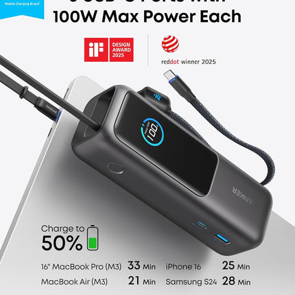 Anker Power Bank, 25,000mAh 165W Ultra-Fast Portable Charger
