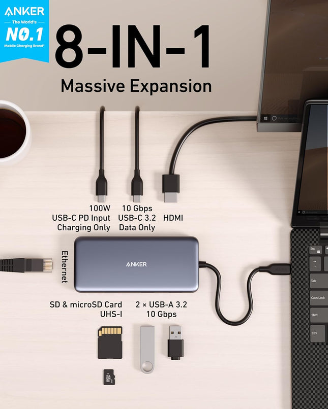 Anker USB C Hub, 555 USB-C Hub (8-in-1), with 100W