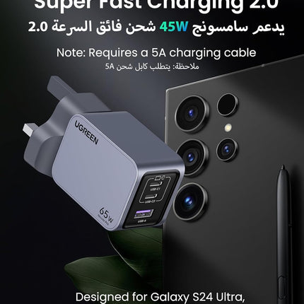 UGREEN Nexode Pro 3-Port 65W USB C Charger, Type-C