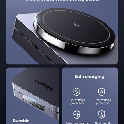 UGREEN MagFlow Wireless Charger 15W, 2 in 1 Magnetic Charging