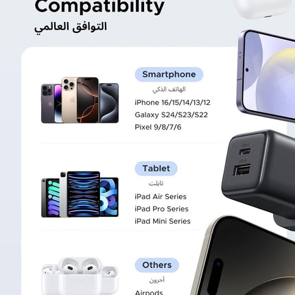 UGREEN 20W iPhone 16 Pro Charger, 2 Ports GaN Fast iPhone Charger Type C (1 USB C+1 USB A Ports)